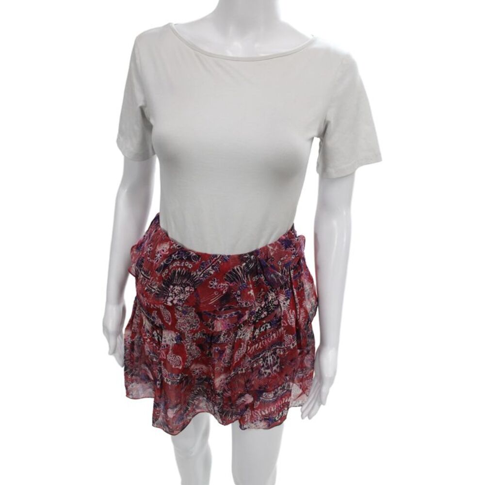 IRO Women Red Floral 100% Viscose Mini Flare Skirt Size 34